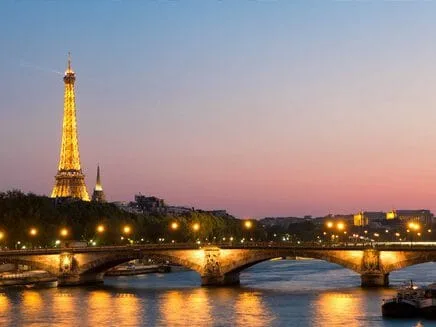 Eiffel Tower and Seine at dusk