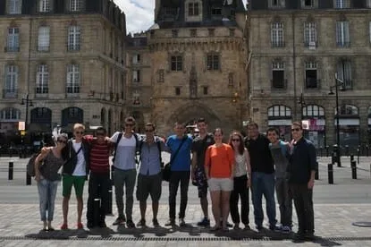 Students on a walking tour of Bordeaux, France