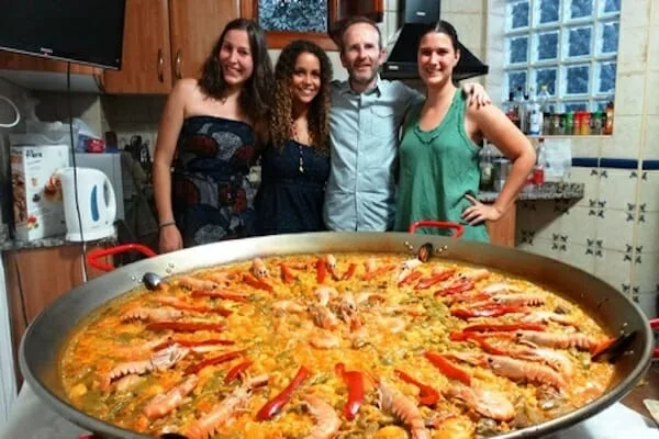 Paella in a host family kitchen. Spain.
