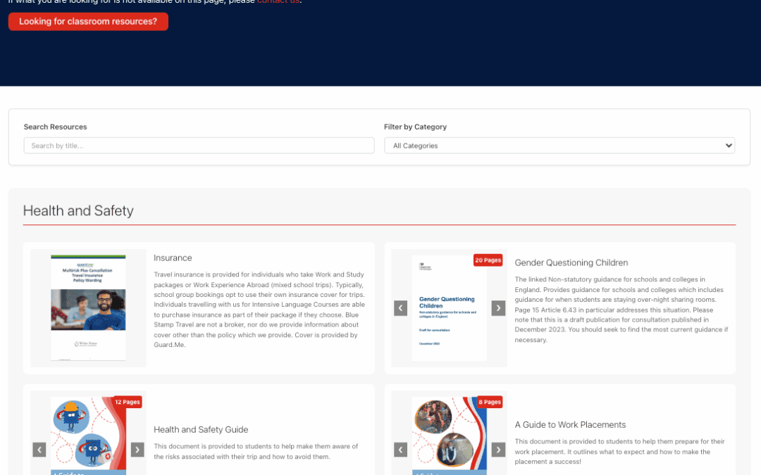 Screenshot of Trip Planning Resources Page