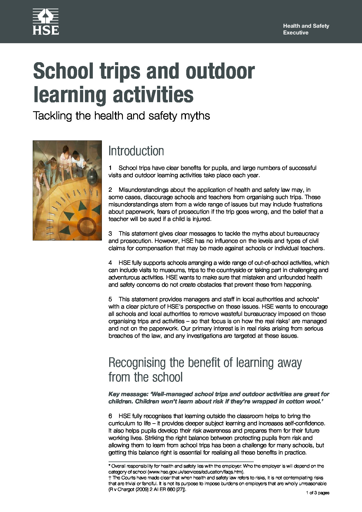 School trips and outdoor learning activities: Tackling the health and safety myths