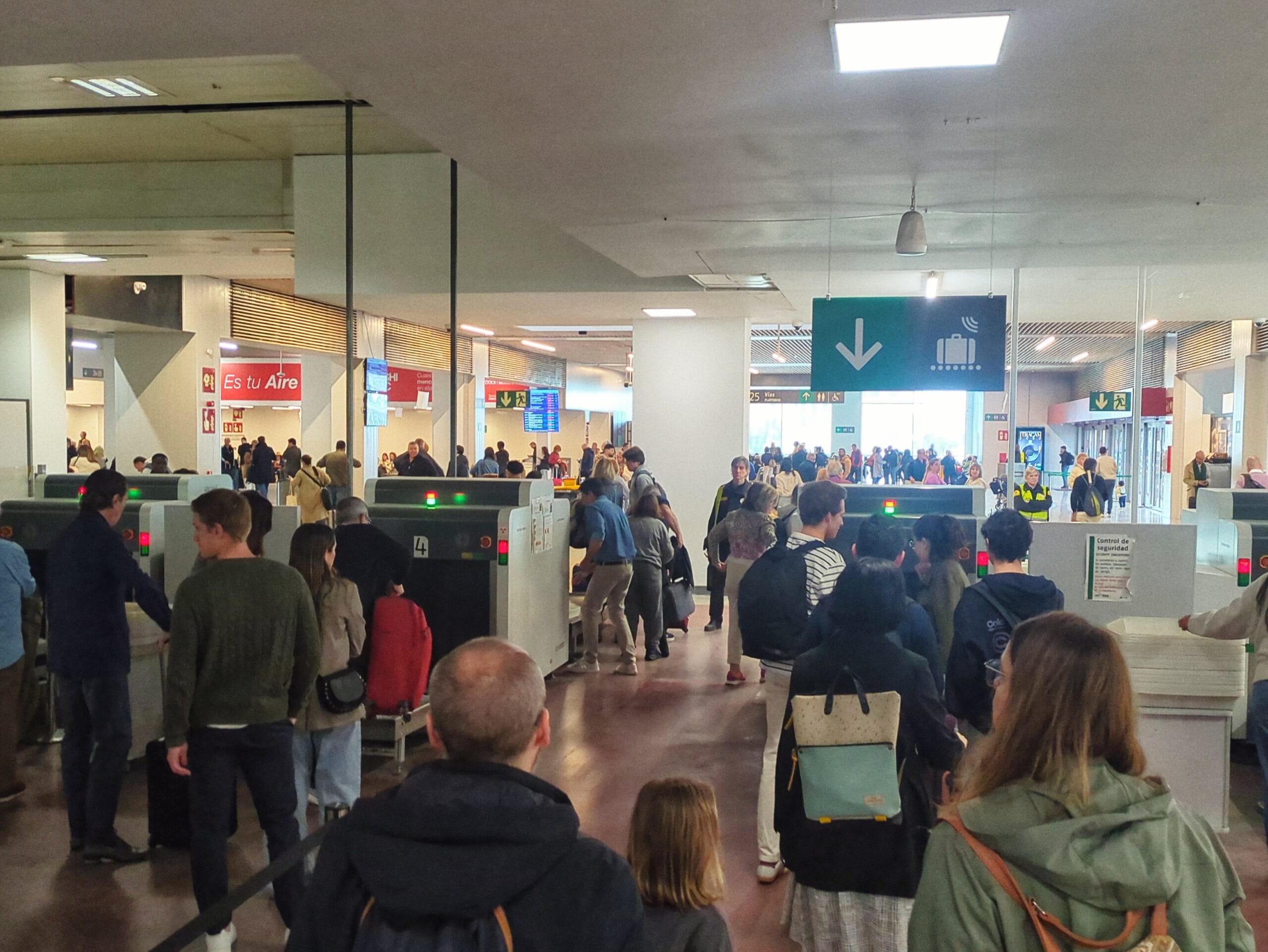 Students at airport security.