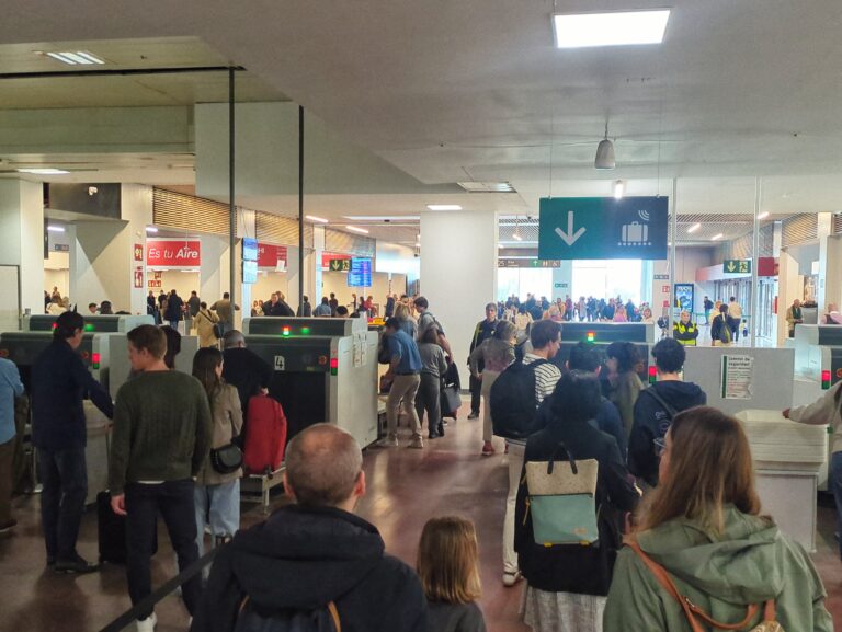 Airport check-in and bag drop-off.