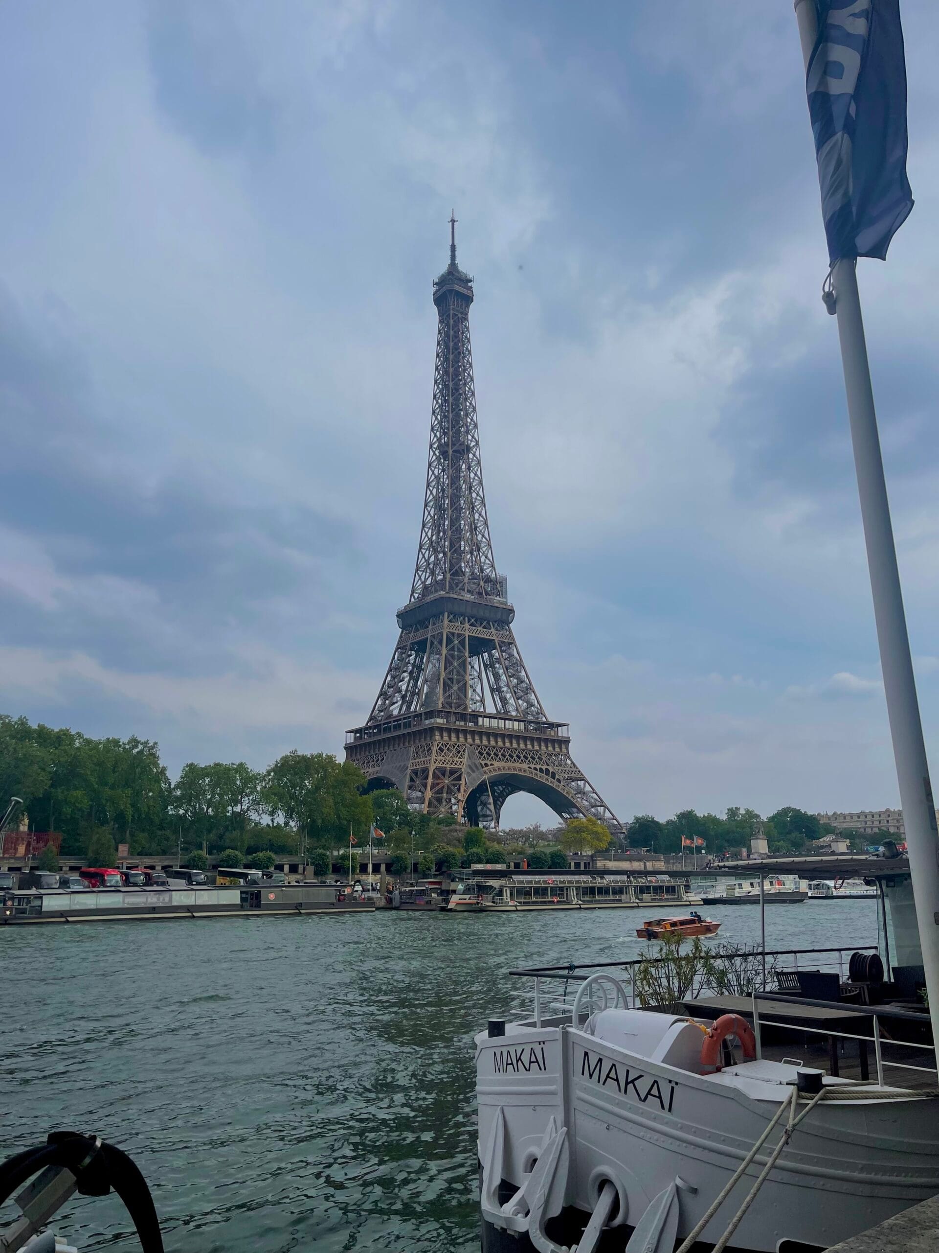 View of the Eiffel Tower from the Seine River.