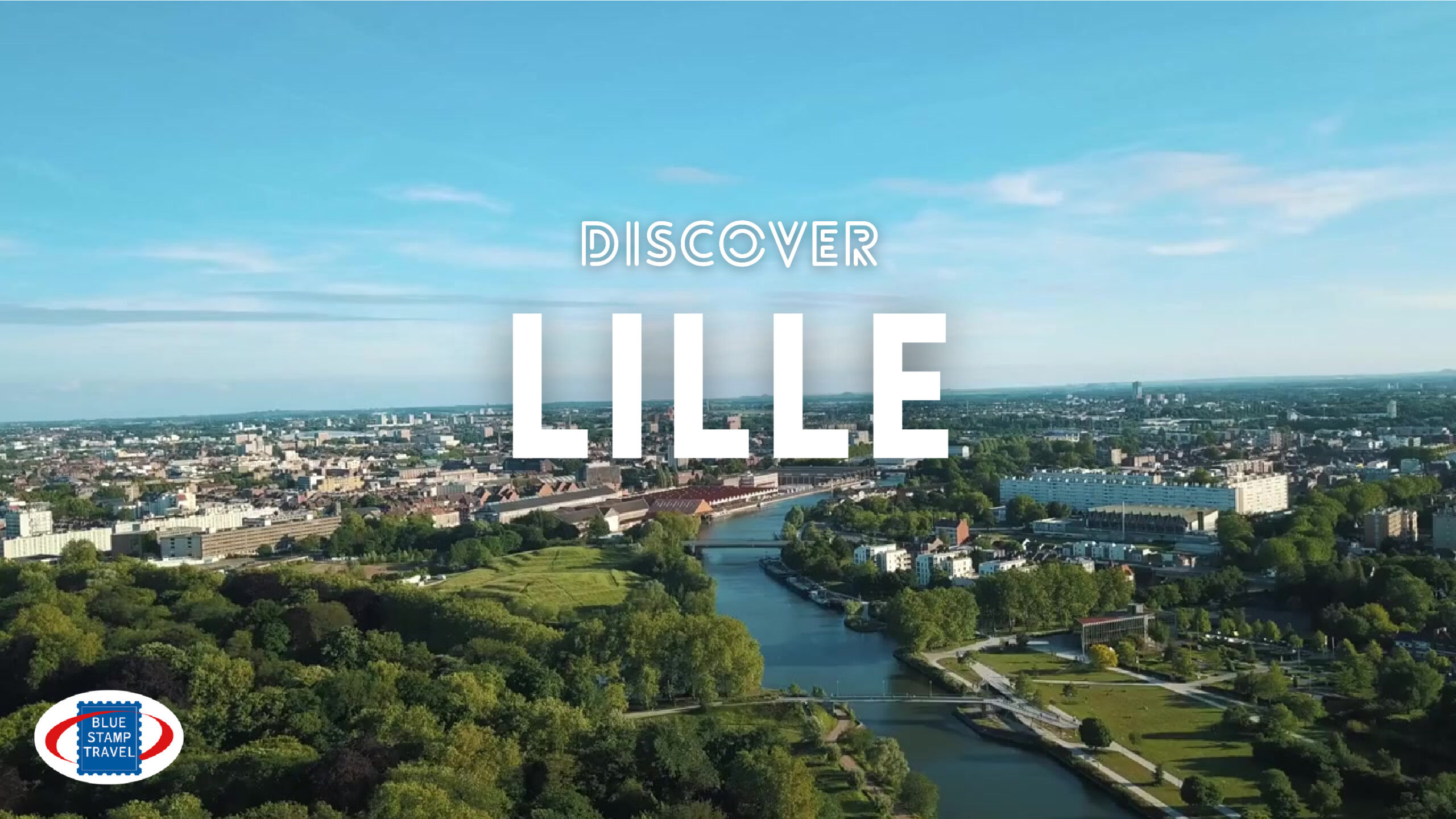 Aerial view of Lille with the river in the foreground