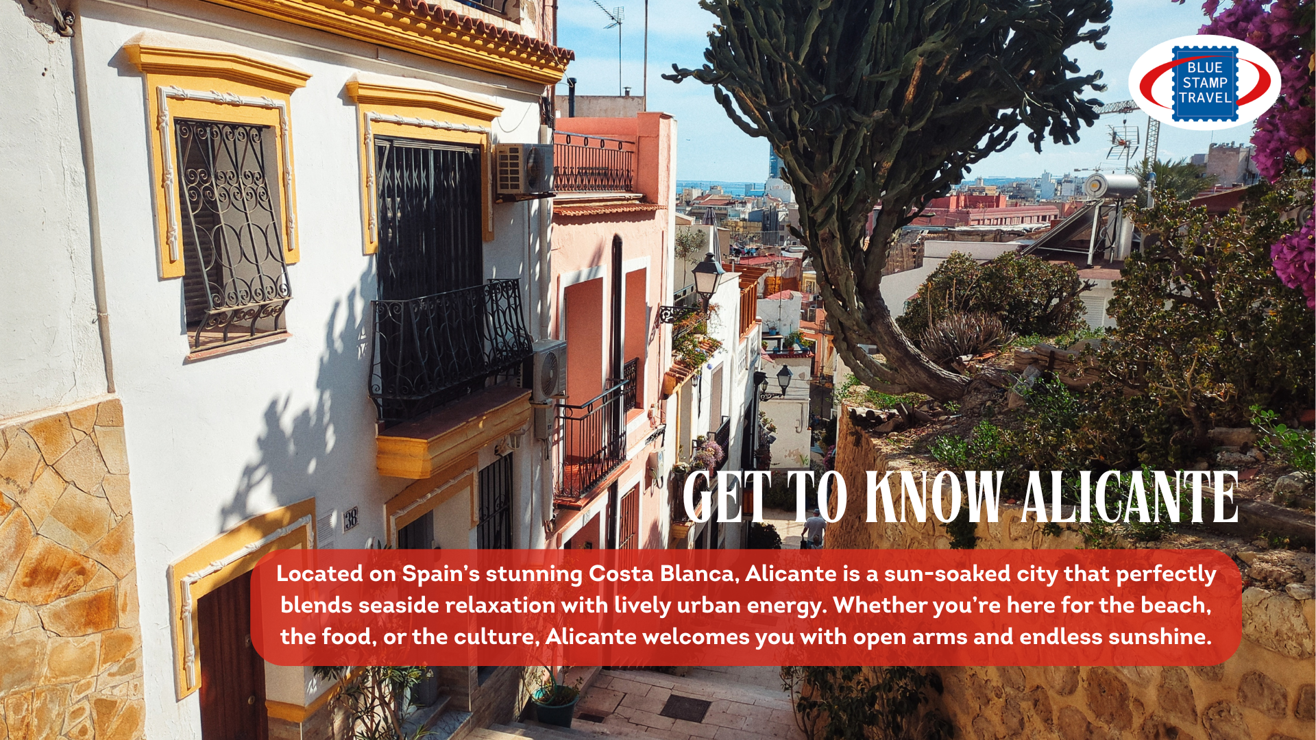 Barrio Santa Cruz in Alicante, with its distinctive colourful houses decorated with flowers.