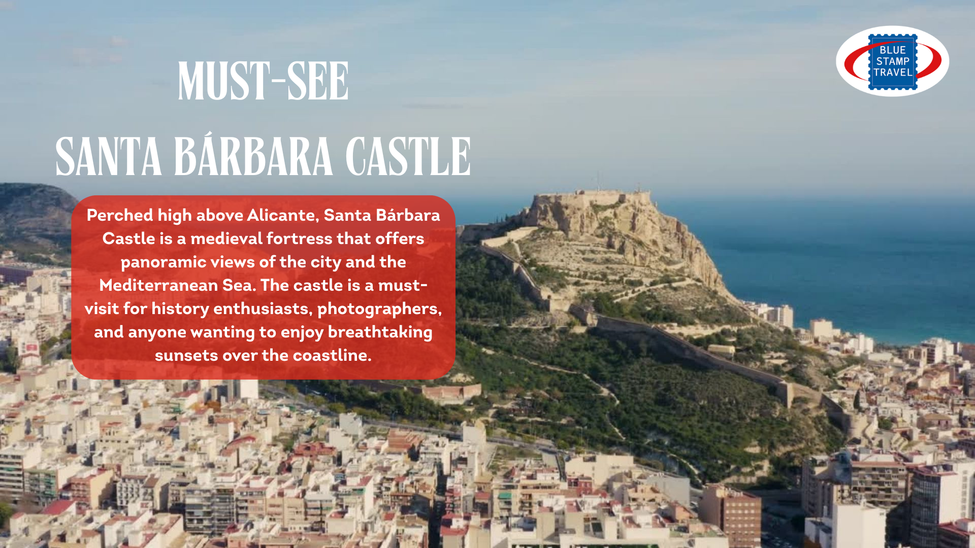 An aerial view of Alicante looking towards the castle.