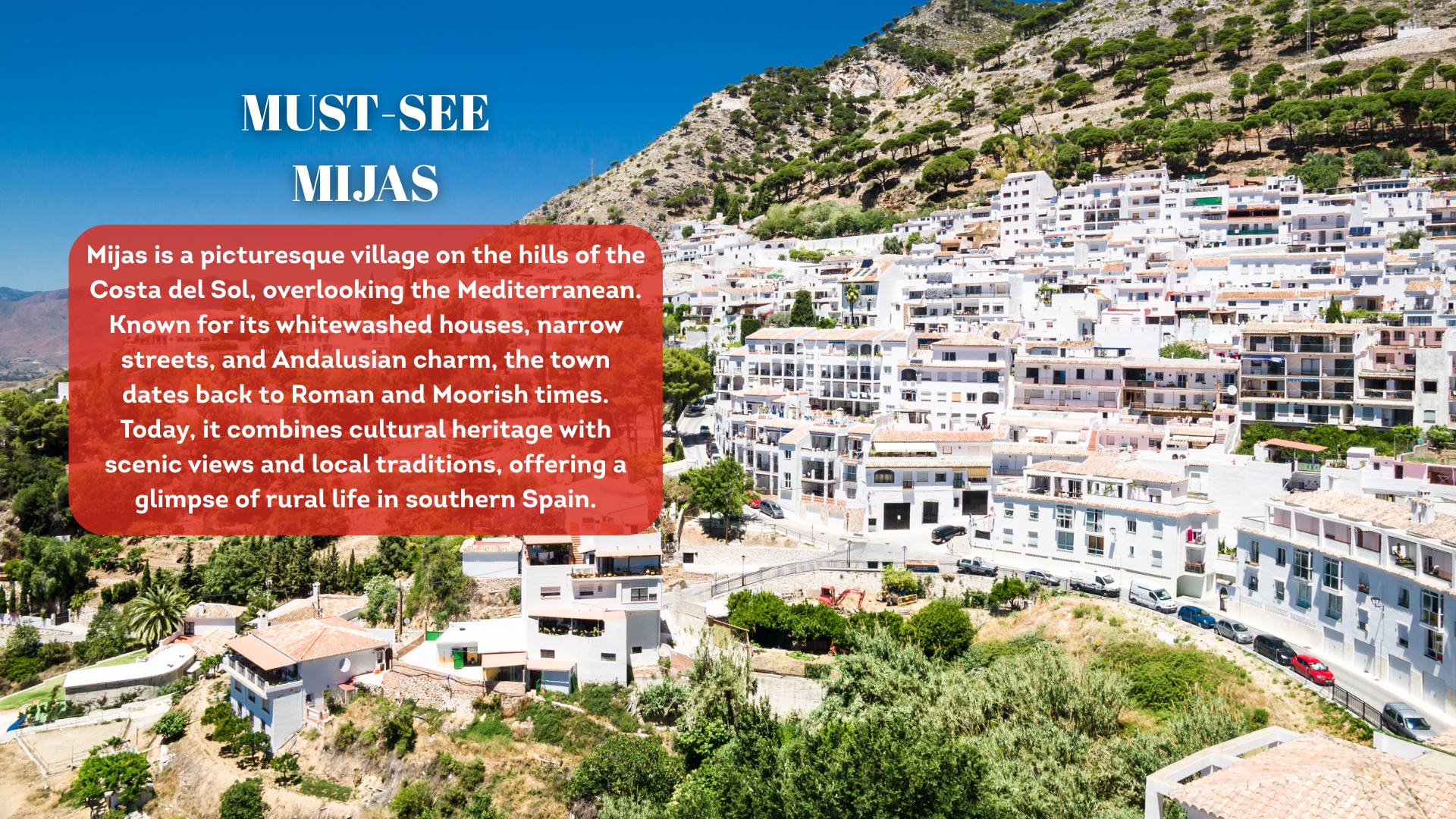 White houses cluster on the cliffs of a steep mountain