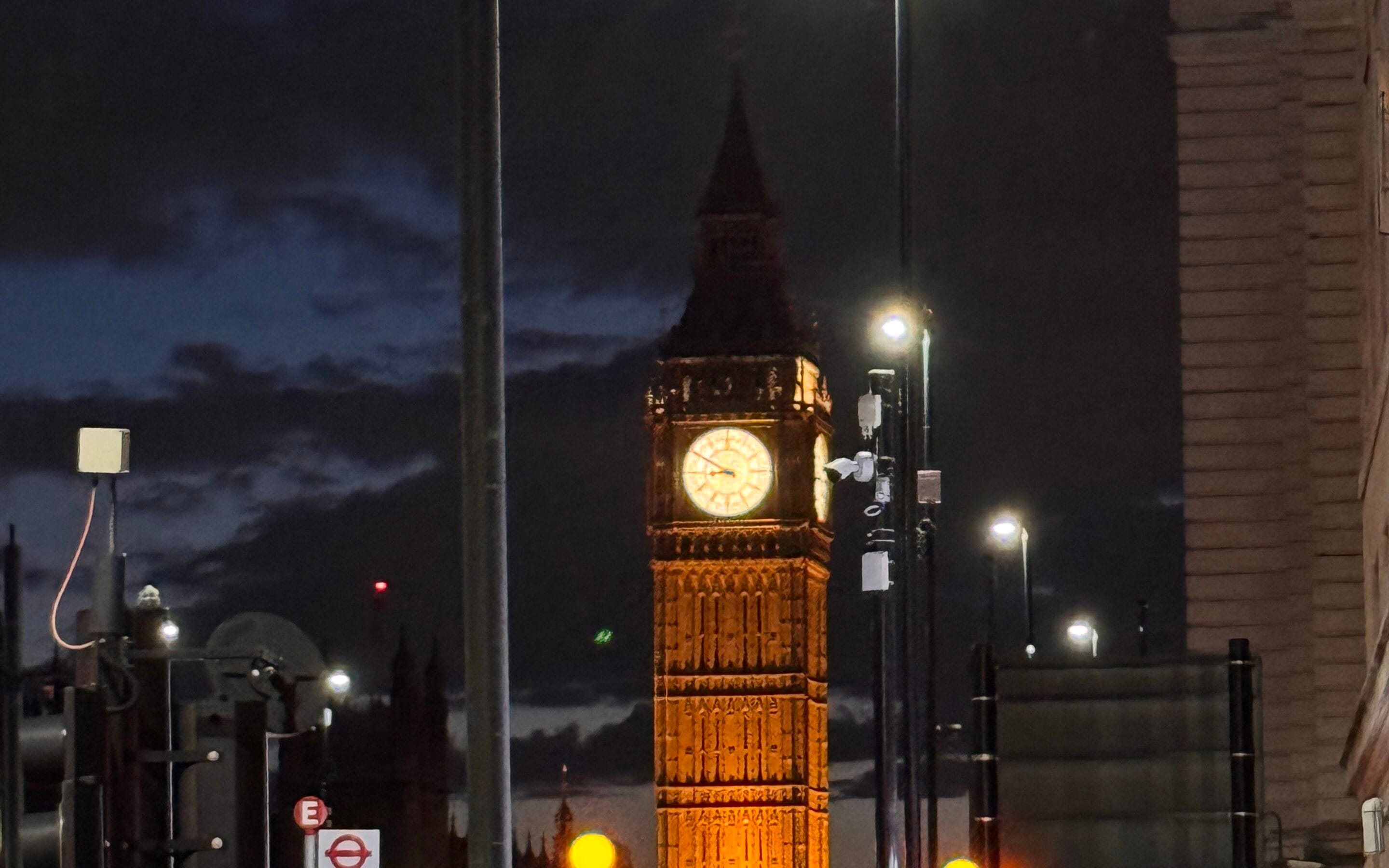 Big Ben, London, at nighttime.