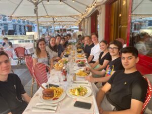 Students enjoying a meal out in Lille, France.