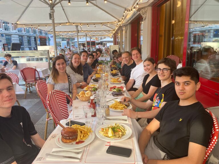 Students enjoying a meal out in Lille, France.