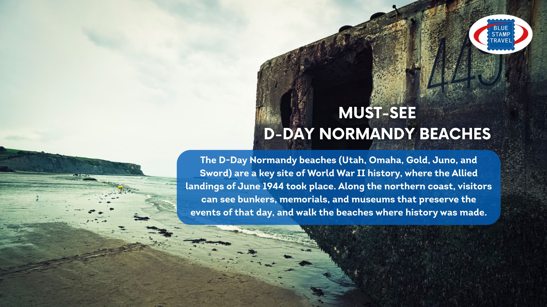 The rusted remnants of a Mulberry harbour pontoon, with a beach in the background.
