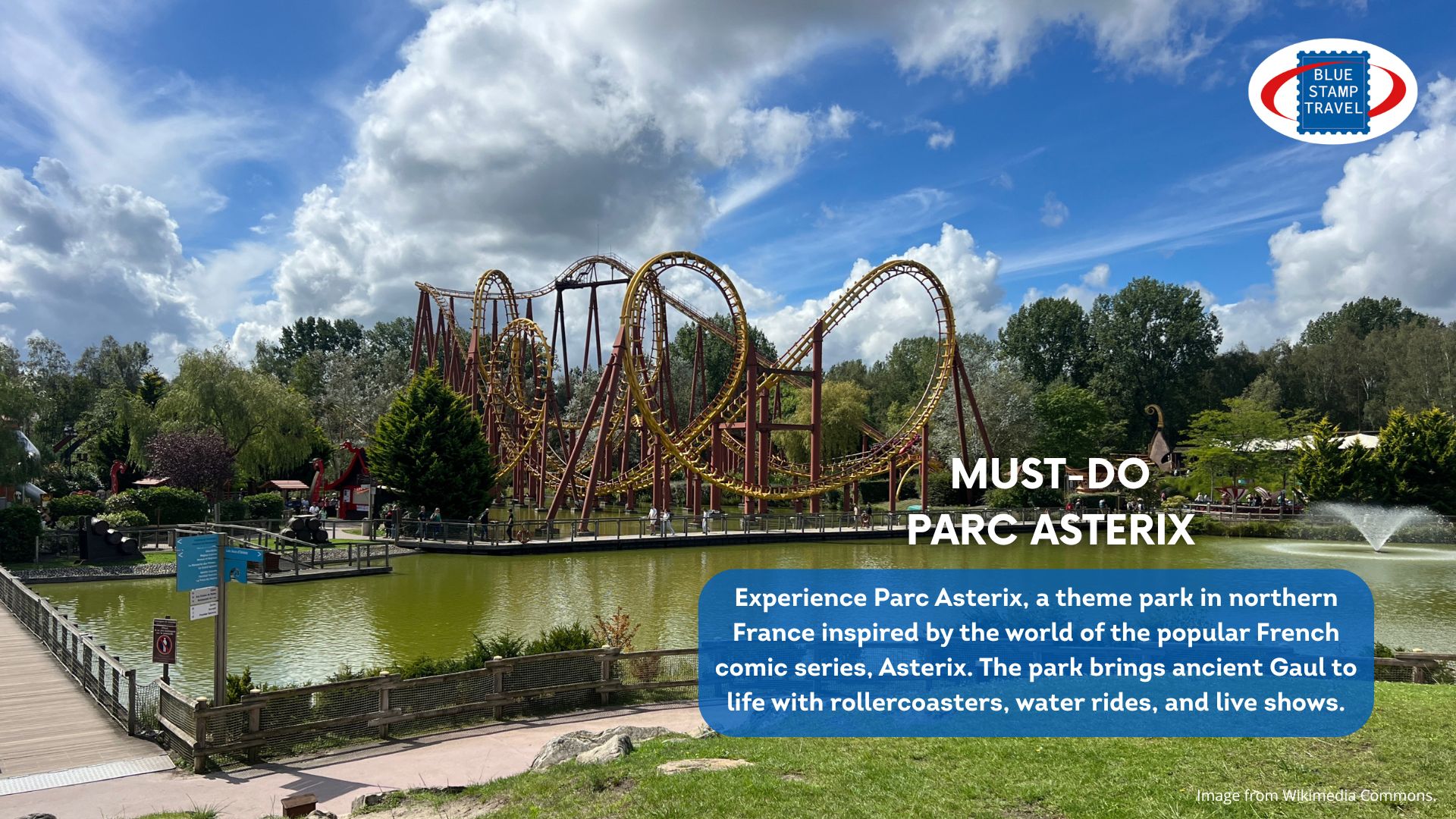A rollercoaster and a lake at Parc Asterix