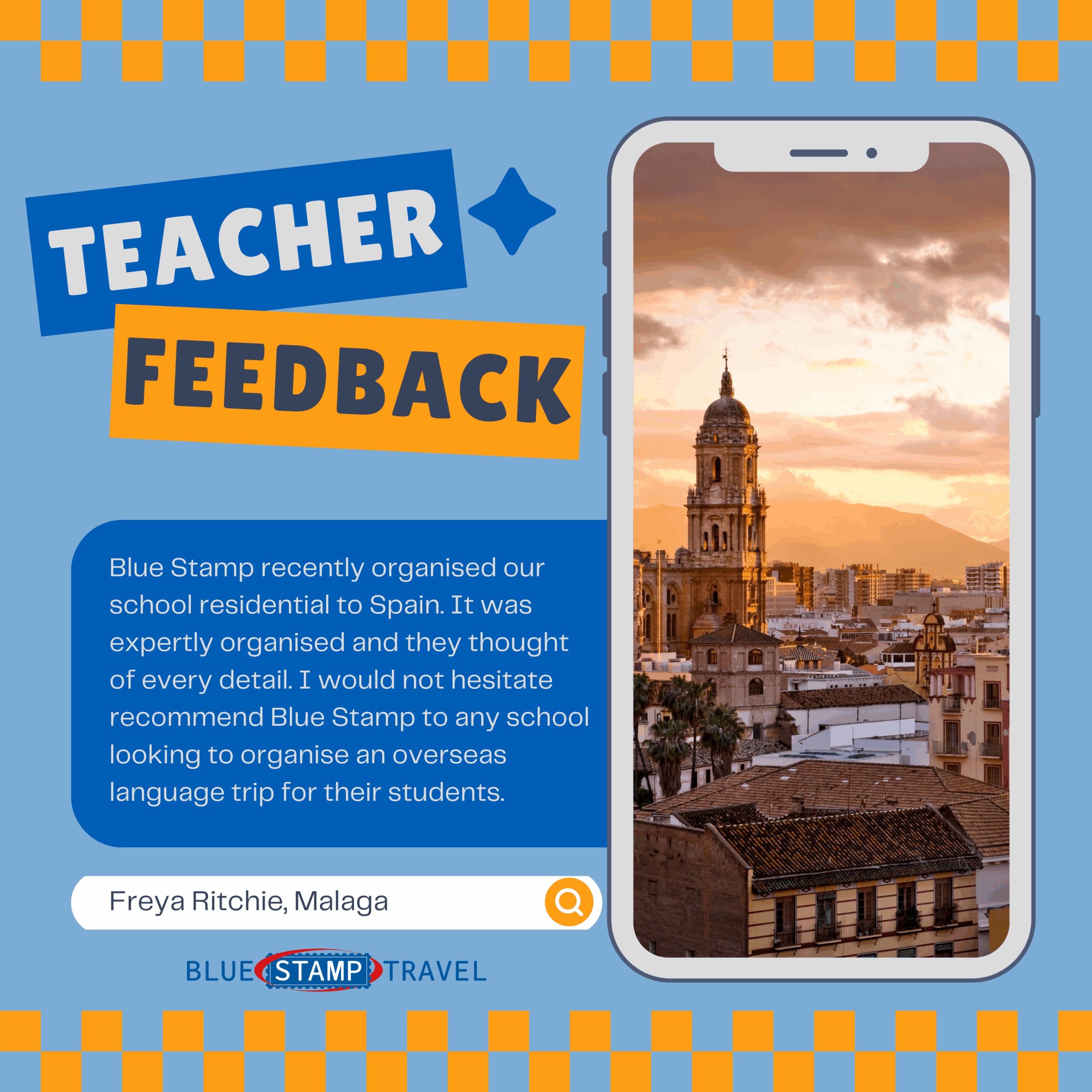 A 5* Google Review of Blue Stamp Travel submitted by a teacher
