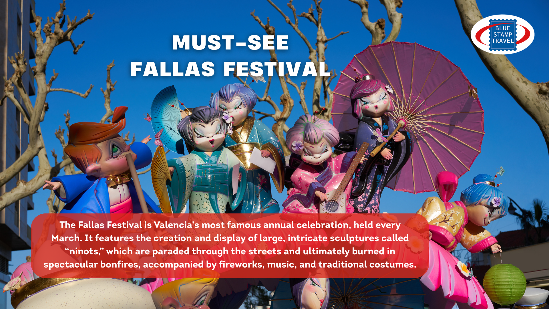Brightly coloured stylised mannequins paraded through Valencia as part of the Fallas Festival