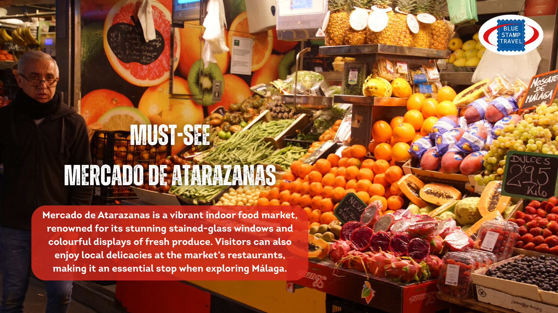 A market stall laden with produce