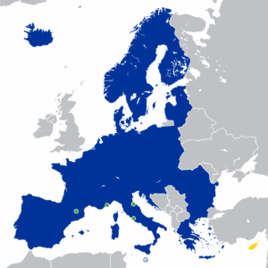 Map of the Schengen area.