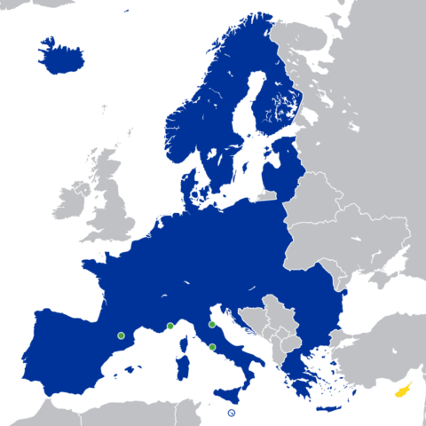 Map of the Schengen area for EES.