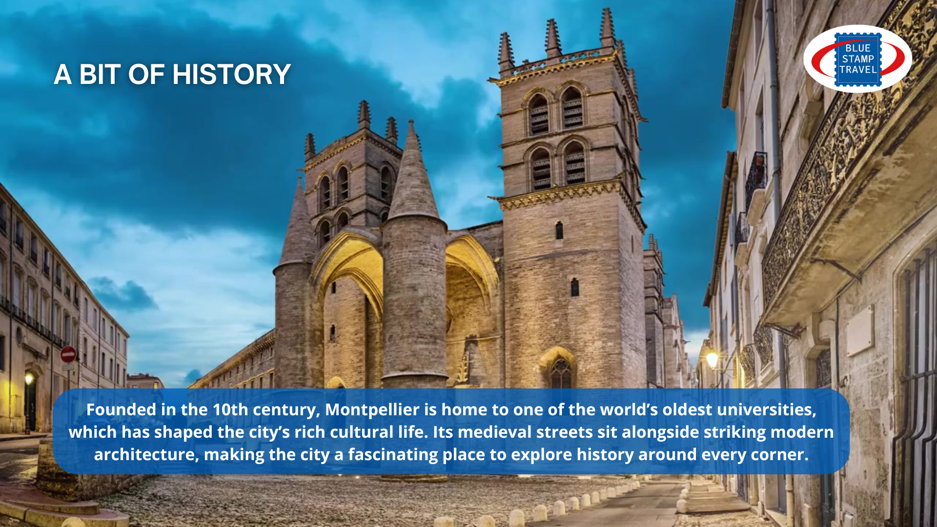 The gothic cathedral of Montpellier, with its monumental porch supporting a roof.