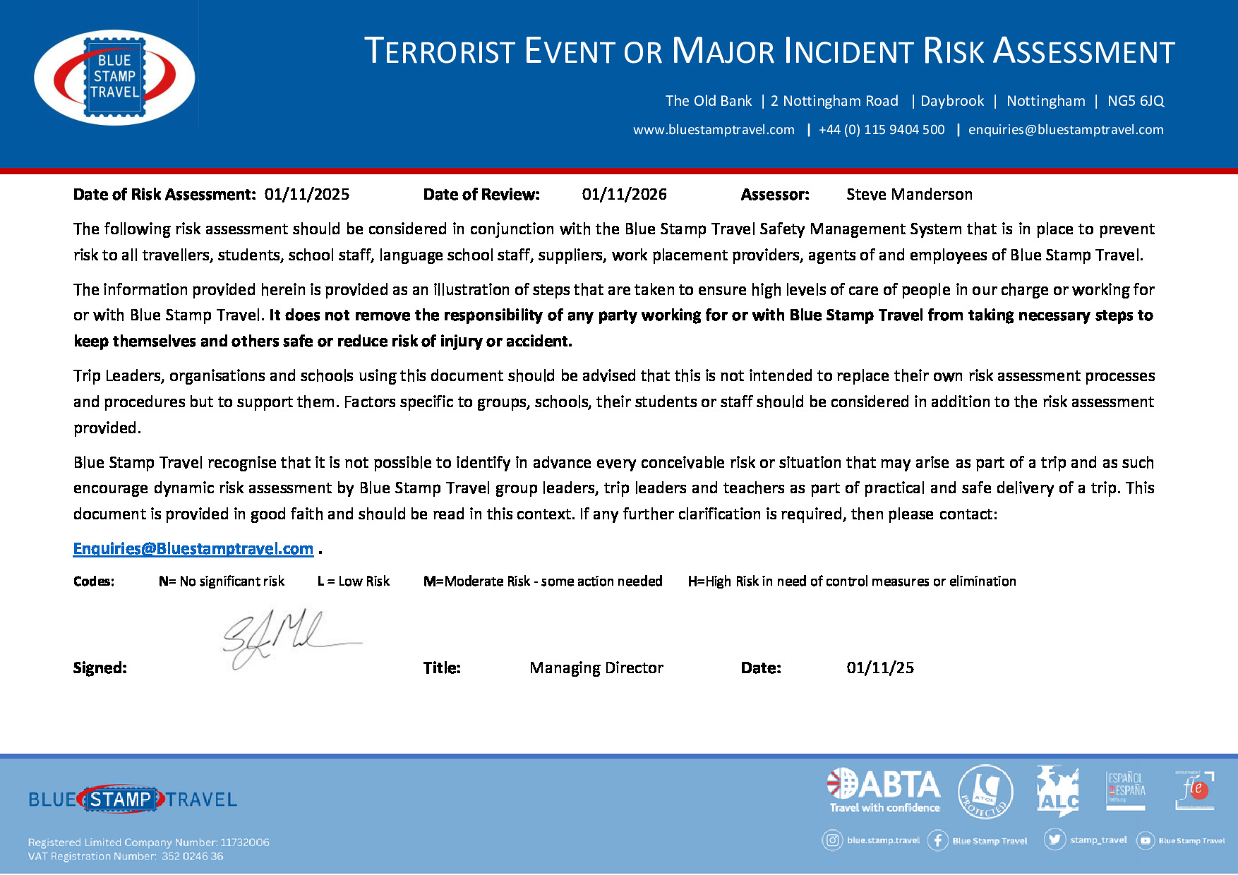 Terrorist Event or Major Incident Risk Assessment
