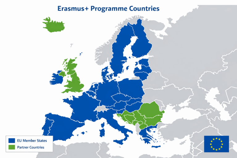 Map of Erasmus programme countries in Europe.