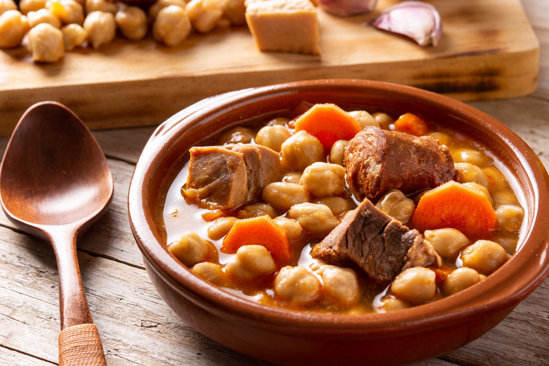 Traditional dish in Spain during winter – Spanish cocido madrileño (chickpea stew),