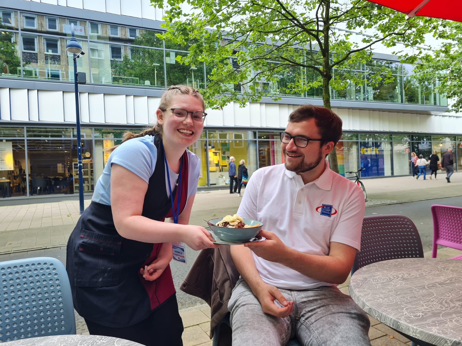 Student on their Work Experience Abroad, cafe placement in Hamburg.
