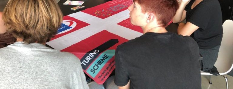 Denmark flag with Turing Scheme logo.