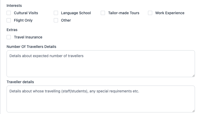 A screenshot of a web form to collect